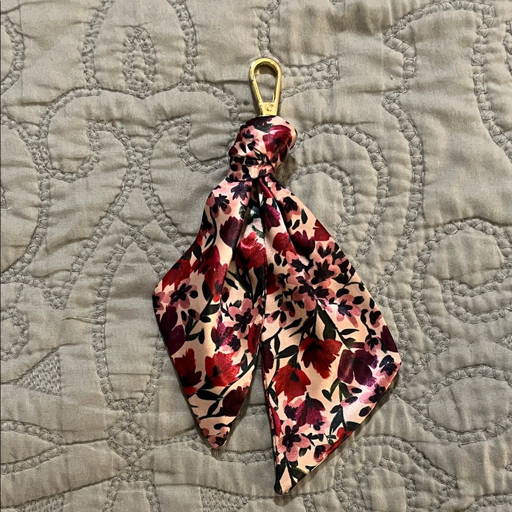 Handmade Purple Floral Scarf with Gold Clip Bag Charm